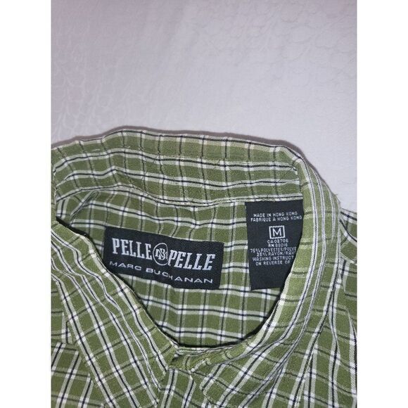 Pelle Pelle Button Up Shirt Men Sz‎ M Vintage Geometric Long Sleeve Green - Picture 6 of 7